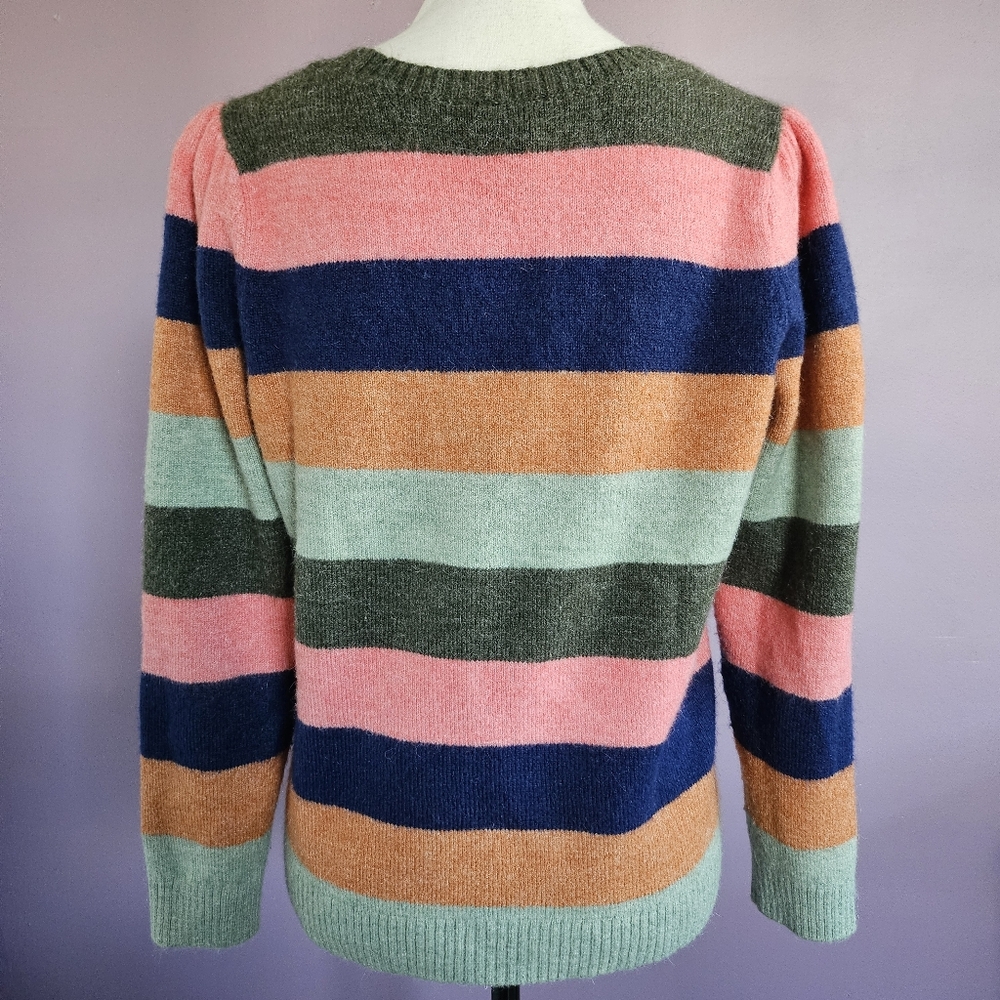 Talbots Multicolor Bold Stripe Acrylic Blend Puff Shoulder Crew Neck Sweater - Picture 6 of 8